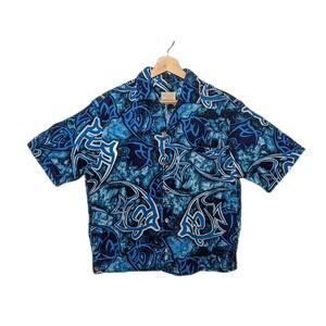 Cropped 50s Ka Lani Hapa Jac vintage barkcloth Hawaiian‎ short sleeve button up